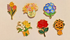 Set Of Six Colorful Flower Pins With Gold Toned Accents picture