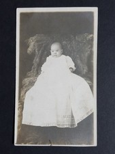 Antique RPPC Baby Portrait White Gown Fur Rug Vintage Real Photo Postcard picture