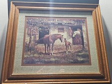 Vntg 1980's Home Interior Horses Mare Filly Barn Framed Picture 