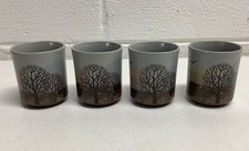Otagiri Lot of 4 Stoneware Sake/Tea Cups Trees Birds Japan picture