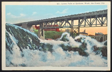 Vintage 1943 Spokane WA Postcard – Lower Falls & Bridge – Robbins-Tillquist Co. picture