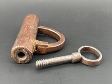 Antique Forged Iron Padlock c1900's With Screw Key Handmade picture