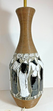Great Large MCM Raymor Italian Pottery Lamp Hand-Carved Relief Young Women 1950s picture