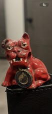 ANTIQUE CAST IRON DOG 1934 CHICAGO WORLDS FAIR BRONZE TAG PAPERWEIGHT USA picture
