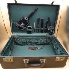 Vintage Black Travel Vanity Grooming Set Suitcase Souvenir Milwaukee Wis USA picture