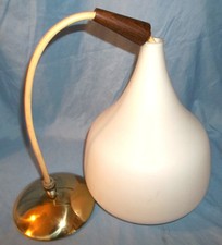 Vtg MCM Rare Progress Lighting Teardrop Frosted Milk Glass Teak Pendant Light picture