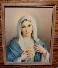 Immaculate Heart of Mary N.G Basevi Original Vintage Color Framed Print ~ 1937 picture