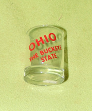 Vintage Ohio The Buckeye State Double Shot Glass Clear Red Lettering picture
