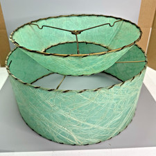 Vintage 1950s MCM Lamp Shade 2-Tier Fiberglass Turquoise Green 14