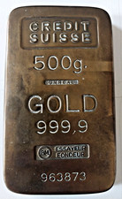 Vintage Credit Suisse 500g. Tarnished Brass UNREAL Gold 999,9 Paperweight, VGOOD picture