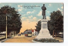 Two Rivers Wisconsin WI Postcard 1912 Public Square And Soldiers Monument picture