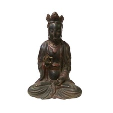 Vintage Chinese Black Brown Lacquer Wood Sitting Kwan Yin Figure ws2813 picture