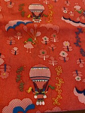 VTG 1970s COTTON FABRIC HOT AIR BALLOON Hippie Girl Flower Power RED GINGHAM BTY picture