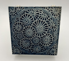 Antique J. & J.G. Low 4” Decorative Ceramic Art Tile - Blue Stylized Daisy picture