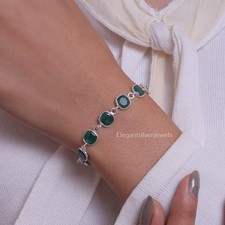 Emerald Bracelet 925 Sterling silver Handmade Gemstone Jewelry Vintage Bracelet picture