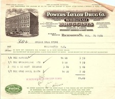 1920 Powers-Taylor Drug Co. billhead, Richmond, VA picture