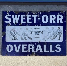 Vintage 1920s-30s Sweet-Orr Overalls Porcelain Sign Tug of War Advertising picture