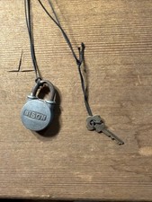 Bison Padlock Gray Vintage Miniature Lock with Key USA Small picture