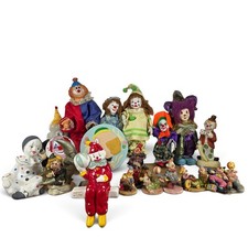 Vintage Hand Painted Clown Figurines & Dolls Lot w/ 2 Face Plates 10+ Mixed picture