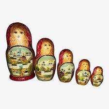 Beautiful Vintage Hand-Painted Russian Matryoshka Nesting Dolls with Signature picture