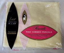 Vintage DOUBLE FLAT SHEET Yellow Penneys Percale 100% Cotton 81x108 (R14) picture