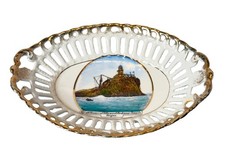 SEASIDE OREGON ORE Antique LIGHTHOUSE Souvenir PAINTED TRINKET DISH PLATE picture