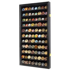 Military Challenge Coin Display Case - Wall Cabinet Rack for Poker Chips, 29