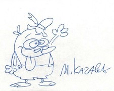Very Rare MIKE KAZALEH Autograph Signed REN & STIMPY Sketch Drawing Cousin Sven picture
