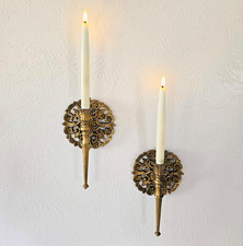 Homco vintage 1973 Hollywood Regency antique gold plastic wall sconces, set of 2 picture