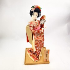 Vintage Japanese Geisha Doll in Traditional Kimono With Taki Drum on Base picture