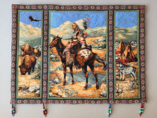 Vintage Western Quilted Wall Hanging Native American Horse Buffalo Eagle 41x33 picture