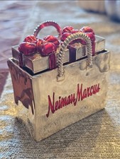 Vintage Neiman Marcus Christmas Gift Shopping Bag Salt And Pepper Shakers Silver picture