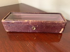 Antique Victorian Leather Covered Glove Box Jewelry Casket Beveled Glass Lid picture