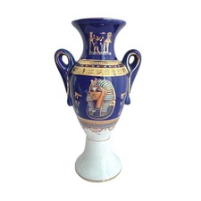 Vintage Egyptian 24K Gold Cobalt Blue Vase Amphora Cleopatra Pharaoh Home Decor picture