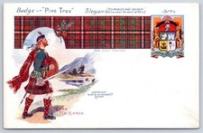 Antique Scotland Clan MacKinnon Highland Warrior Tartan Arms 1910 picture