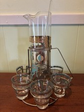 Vintage MCM Fred Press T’Ang Horse Cocktail Pitcher With Six Glasses & Carrier picture
