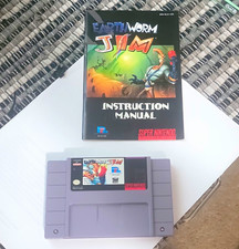 Vintage Earthworm Jim SNES Game Cartridge + Manual Authentic Tested Great Shape picture