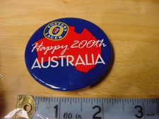VTG BUTTON PIN - HAPPY 200TH AUSTRALIA FOSTERS LAGER BEER picture