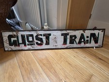 Vintage Hand Painted Ghost Train Wooden Sign Fairground Halloween Prop 120cm picture