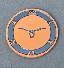 Frankoma Pottery Trivet Ranch Cattle Brands Longhorn Blue and Terracotta Vintage picture