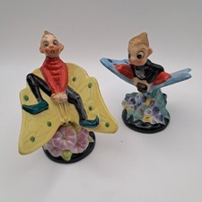 Kitschy Anthropomorphic Big Eyed Elf Pixie Riding Butterfly Figurines Japan Vtg picture