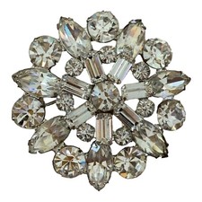 Vintage Weiss Clear Rhinestone Round Brooch Pin Costume Jewelry Signed.  1 3/4” picture