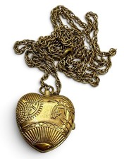 Vintage Y2K Disney Gold Tone Winnie The Pooh Heart Locket Watch Pendant Necklace picture