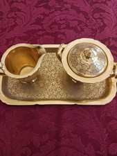 Antique Pickard Cream & Sugar 24K Gold Finish Porcelain 