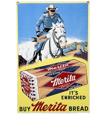 VINTAGE MERITA BREAD PORCELAIN SIGN GROCERY STORE GAS STATION MOTOR OIL picture
