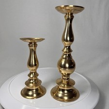 Pair of 11” & 8” Solid Brass Candlestick Holders Felt Bottom India Decor Vintage picture