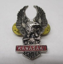 Kawasaki Silver & Red Motorcycle Bike Cruiser Rider Vest Jacket Eagle Metal Pin picture