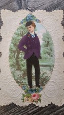Rare Antique Victorian Paper Lace Valentine Card c.1870s Applied Felt & Crystal picture