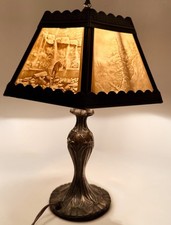 VTG Porcelain Lithophane 6-Panel Table Lamp Scenic Landscapes VictorianStyle 14” picture