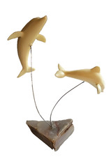Vintage MARVIN WERNICK Kinetic 2 Dolphins on Wire Statue 1974 Quartz Marble Base picture